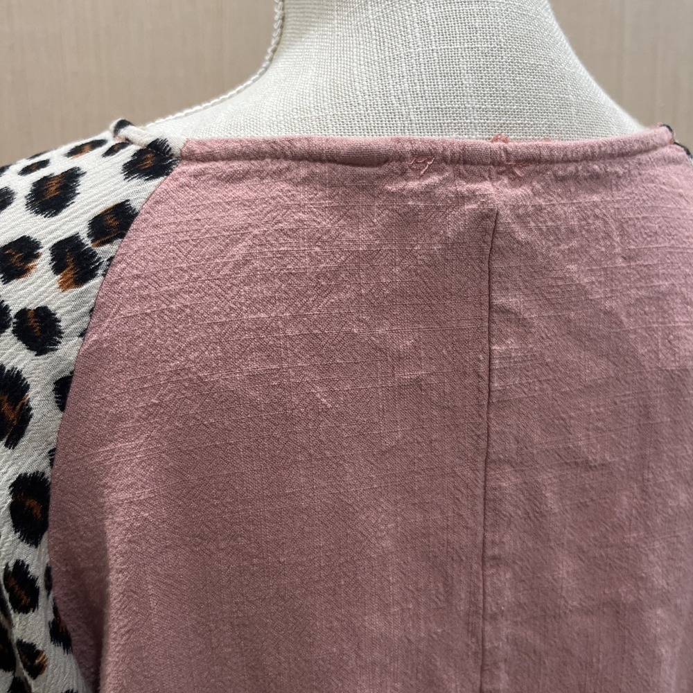 Umgee Blouse Womens Large Pink Leopard Ruffle Short Sleeve Boho Tunic Top Shirt - Picture 7 of 8